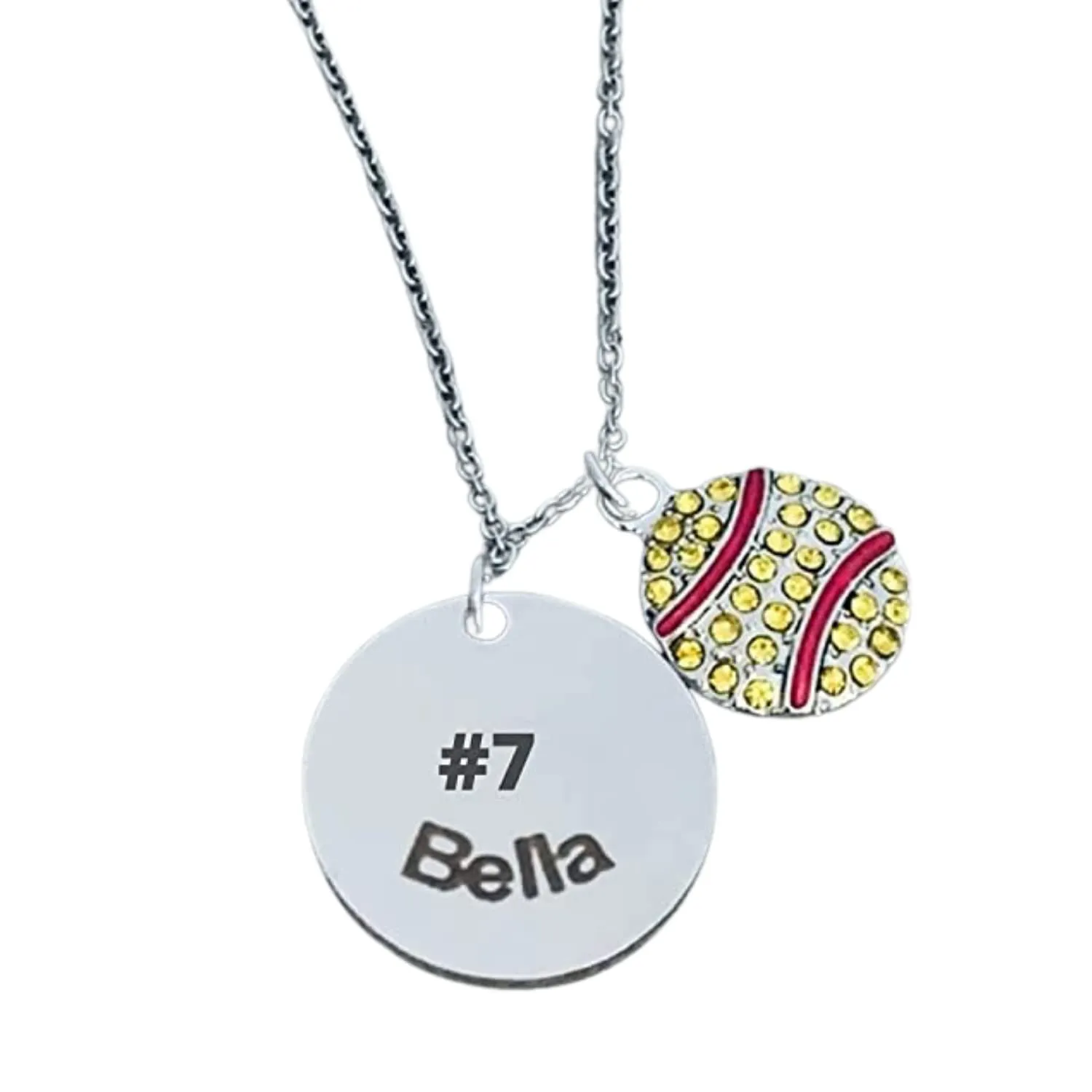 Personalized Engraved Softball Necklace with Name & Number, Custom Softball Gift, Softball Pendent Jewelry, Softball Players & Team Gifts