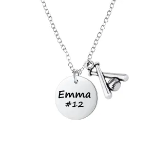 Personalized Engraved Softball Necklace with Name & Number, Custom Softball Gift, Softball Pendent Jewelry, Softball Players & Team Gifts