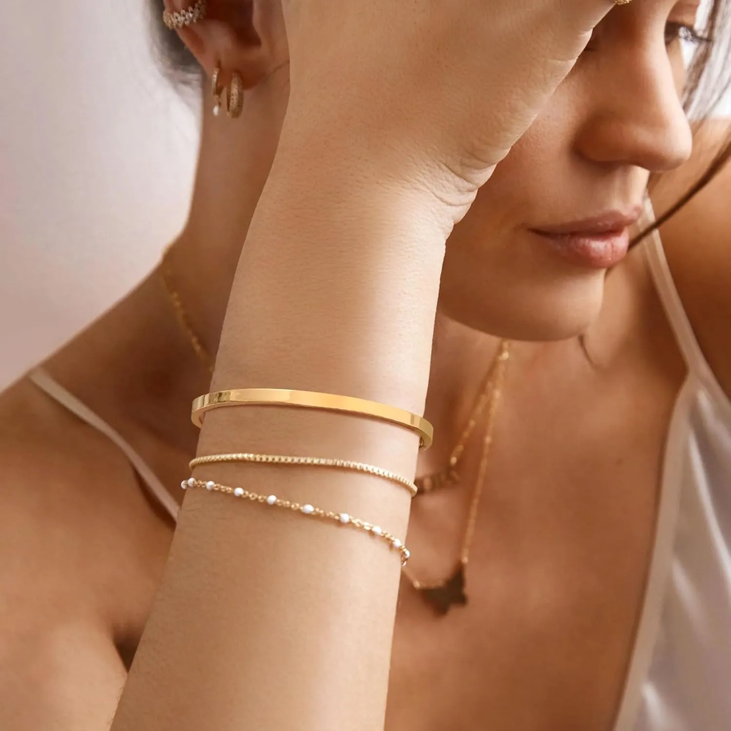 Personalized Gold Bracelets for Women - 14K Gold Plated Bracelet,Quote Name ID Engraved Bangle Friendship Bracelet Trendy Jewelry,Anniversary Christmas Valentines Day Gifts for Her Girlfriend