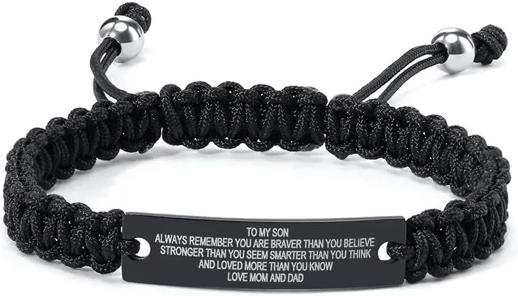 Personalized Handmade Braided Rope Macrame Bracelet for My Son - Always Remember, You Are Braver - Engraved Inspirational Bracelet, Birthday & Graduation Gift