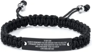 Personalized Handmade Braided Rope Macrame Bracelet for My Son - Always Remember, You Are Braver - Engraved Inspirational Bracelet, Birthday & Graduation Gift