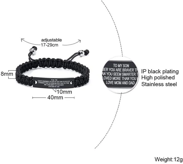 Personalized Handmade Braided Rope Macrame Bracelet for My Son - Always Remember, You Are Braver - Engraved Inspirational Bracelet, Birthday & Graduation Gift