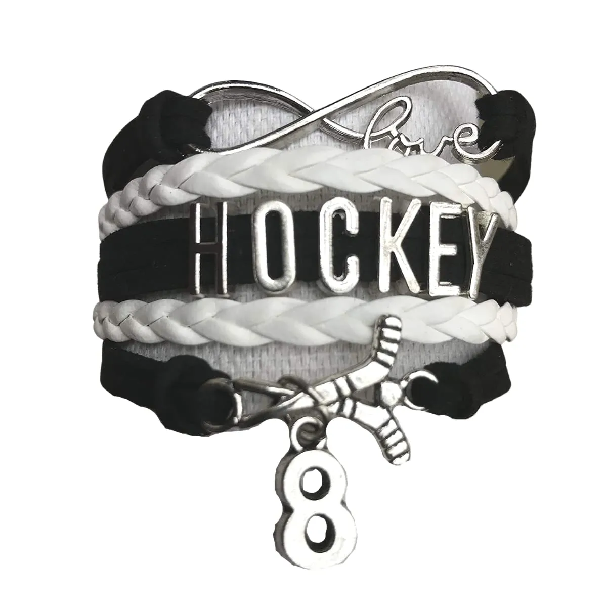 Personalized Hockey Charm Bracelet with Number Charm, Custom Adjustable Infinity Hockey Jewelry - Gift For Girl Hockey Players & Teams