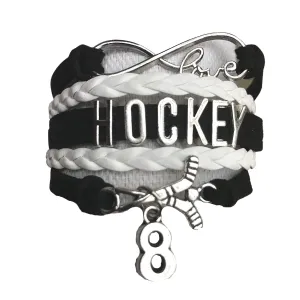 Personalized Hockey Charm Bracelet with Number Charm, Custom Adjustable Infinity Hockey Jewelry - Gift For Girl Hockey Players & Teams