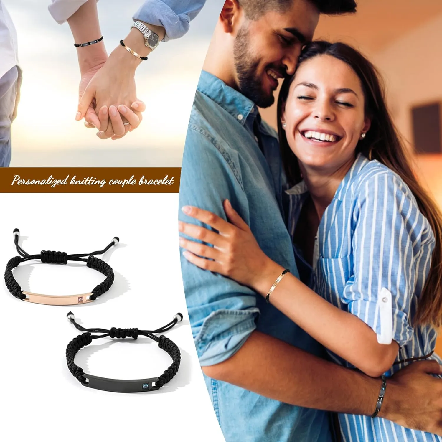 Personalized ID Couple Bracelets Custom Engraved Hand Braided Rope Wrist Bracelet Men Women Friendship Adjustable Custom Valentine's Day