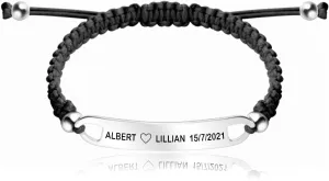 Personalized ID Couple Bracelets Custom Engraved Hand Braided Rope Wrist Bracelet Men Women Friendship Adjustable Custom Valentine's Day