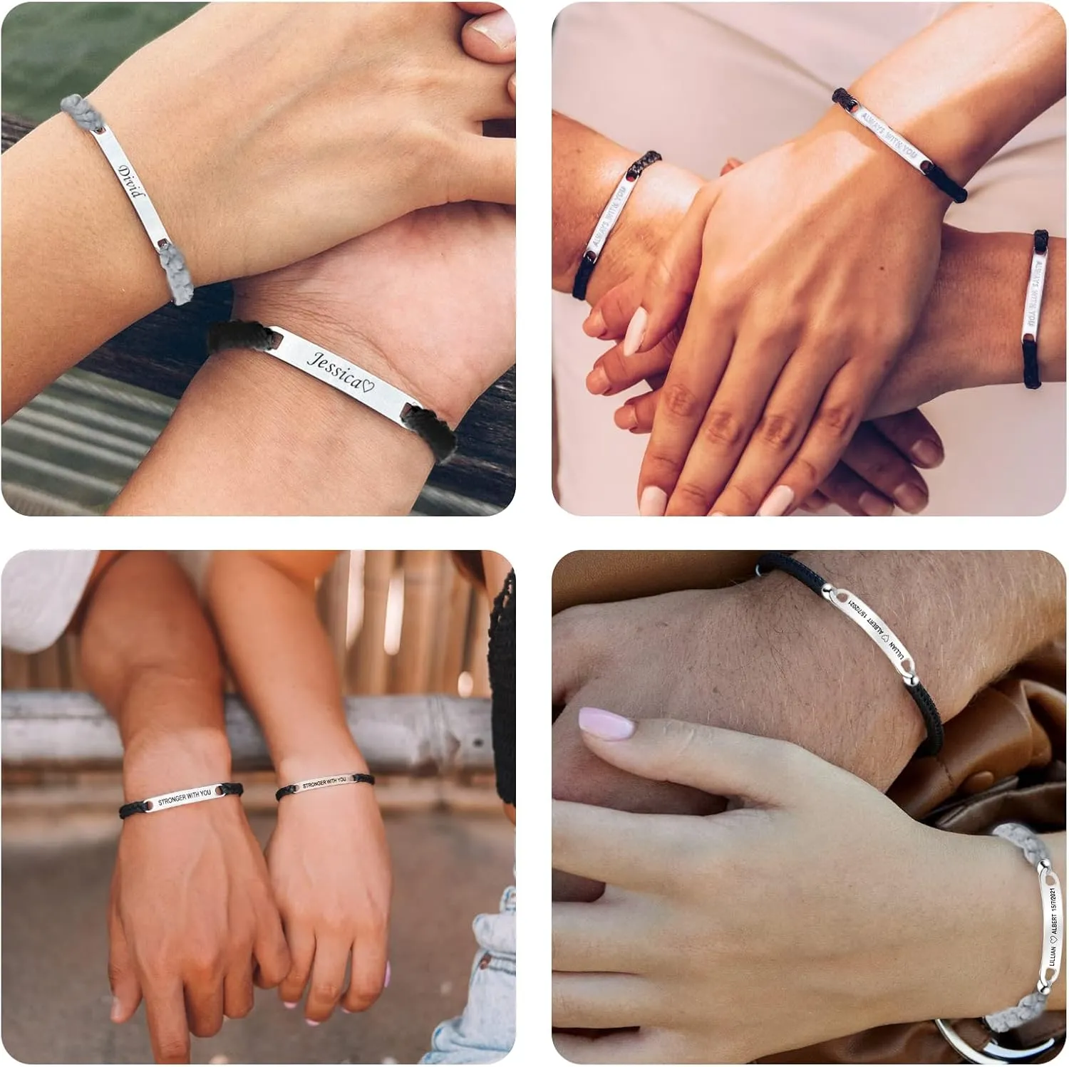 Personalized ID Couple Bracelets Custom Engraved Hand Braided Rope Wrist Bracelet Men Women Friendship Adjustable Custom Valentine's Day