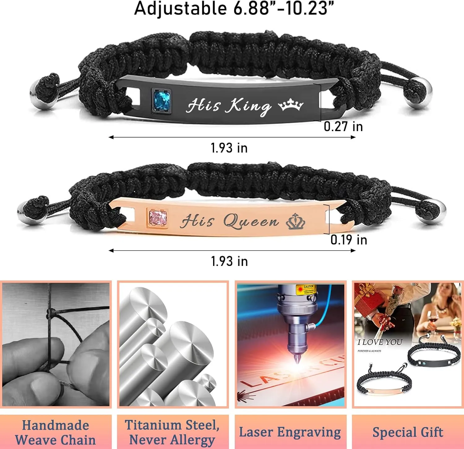 Personalized ID Couple Bracelets Custom Engraved Hand Braided Rope Wrist Bracelet Men Women Friendship Adjustable Custom Valentine's Day
