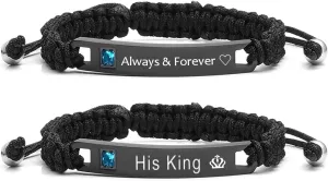 Personalized ID Couple Bracelets Custom Engraved Hand Braided Rope Wrist Bracelet Men Women Friendship Adjustable Custom Valentine's Day