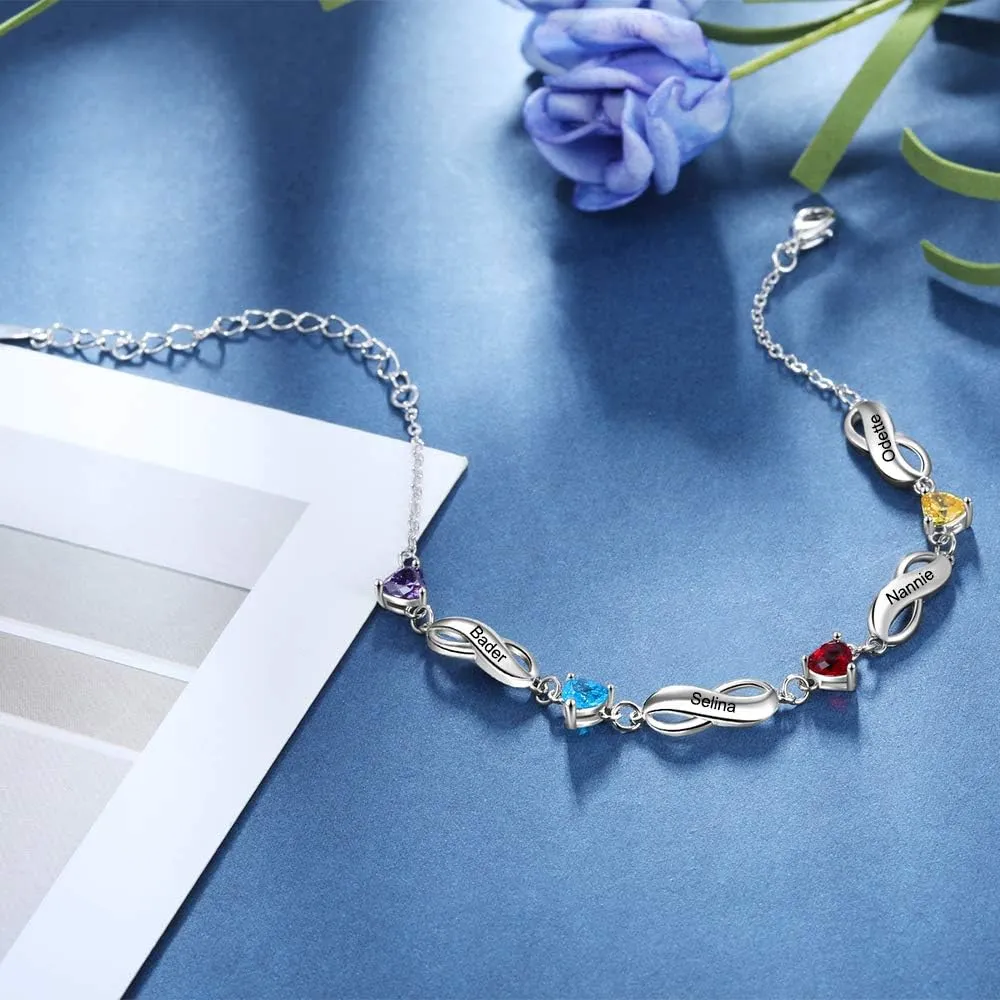 Personalized Infinity Mothers Bracelets Custom 1-7 Names Heart Birthstone Bracelets for Women Adjustable Link Bracelet Gifts for Mom Grandma