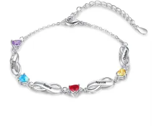 Personalized Infinity Mothers Bracelets Custom 1-7 Names Heart Birthstone Bracelets for Women Adjustable Link Bracelet Gifts for Mom Grandma
