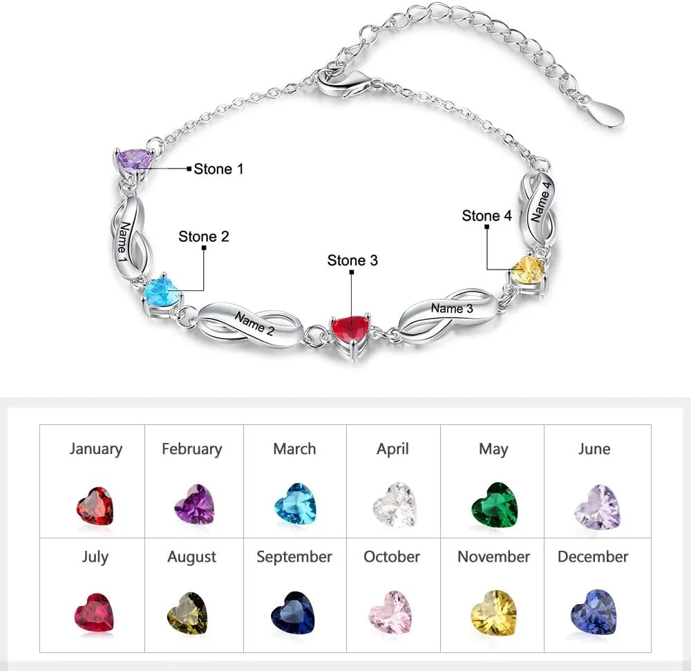 Personalized Infinity Mothers Bracelets Custom 1-7 Names Heart Birthstone Bracelets for Women Adjustable Link Bracelet Gifts for Mom Grandma