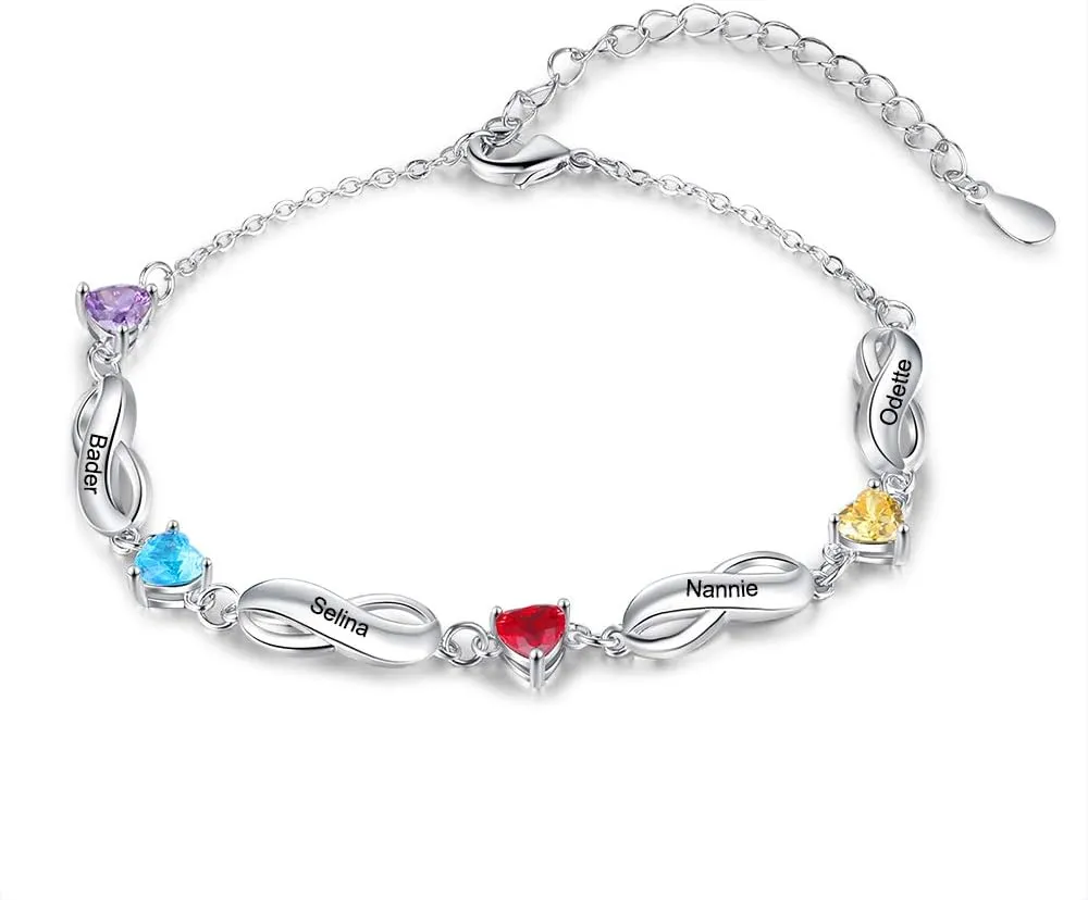 Personalized Infinity Mothers Bracelets Custom 1-7 Names Heart Birthstone Bracelets for Women Adjustable Link Bracelet Gifts for Mom Grandma