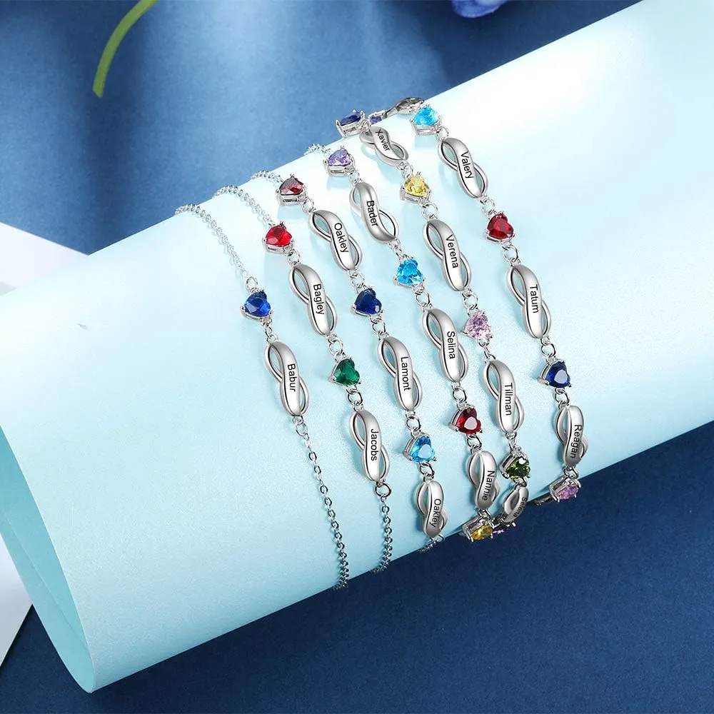Personalized Infinity Mothers Bracelets Custom 1-7 Names Heart Birthstone Bracelets for Women Adjustable Link Bracelet Gifts for Mom Grandma