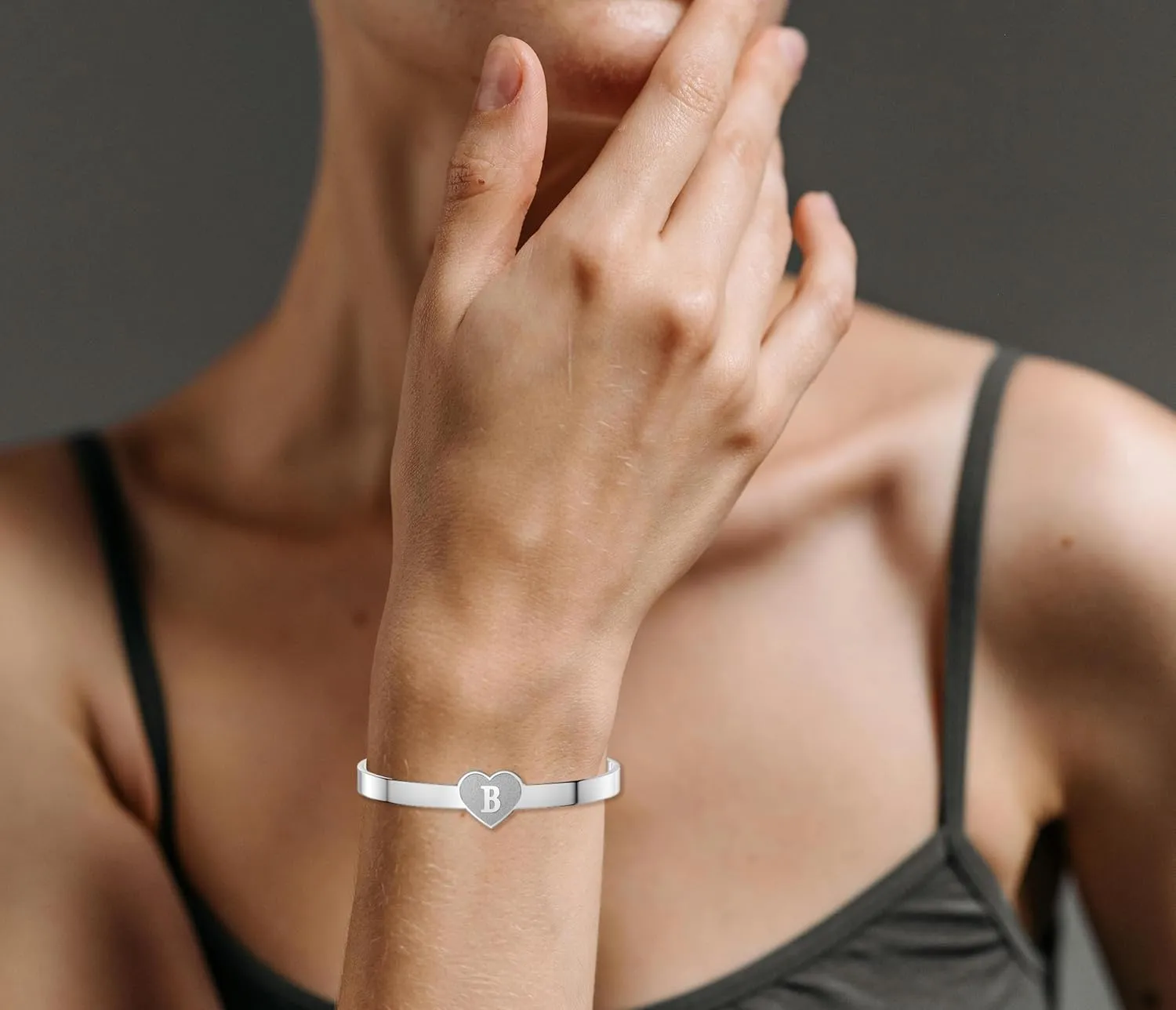 Personalized Initial Cuff Bangle Bracelets for Women Letter Custom Engraved Heart Friendship Bracelet for Men