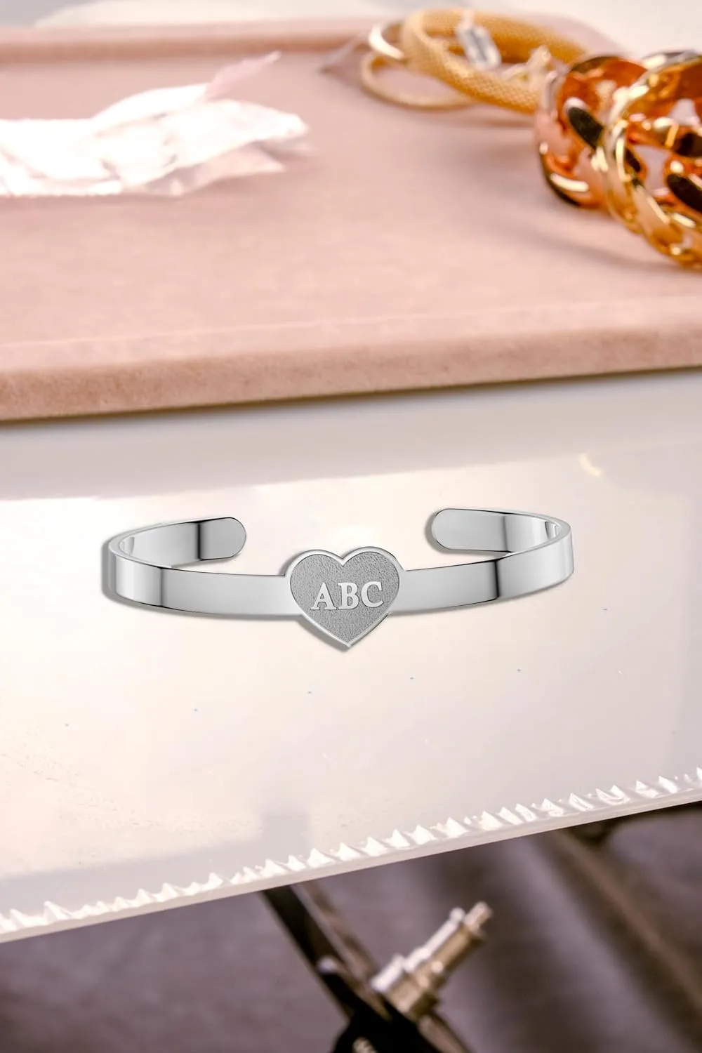 Personalized Initial Cuff Bangle Bracelets for Women Letter Custom Engraved Heart Friendship Bracelet for Men