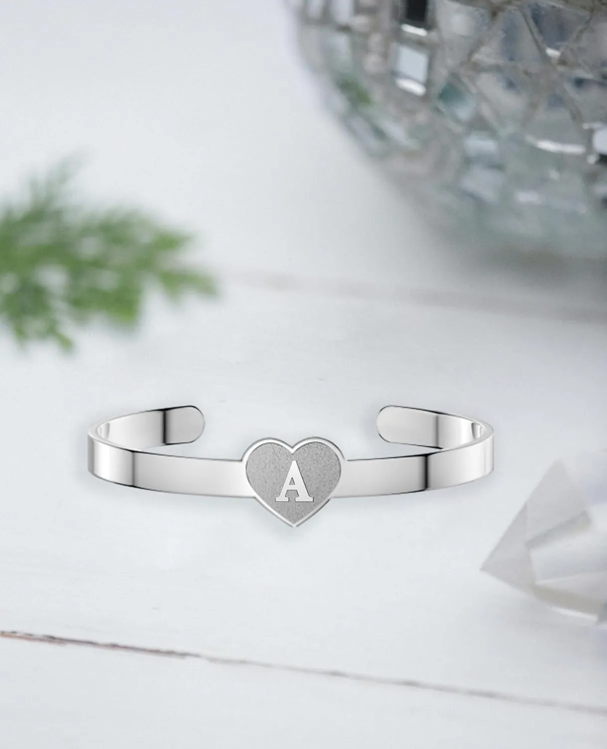 Personalized Initial Cuff Bangle Bracelets for Women Letter Custom Engraved Heart Friendship Bracelet for Men