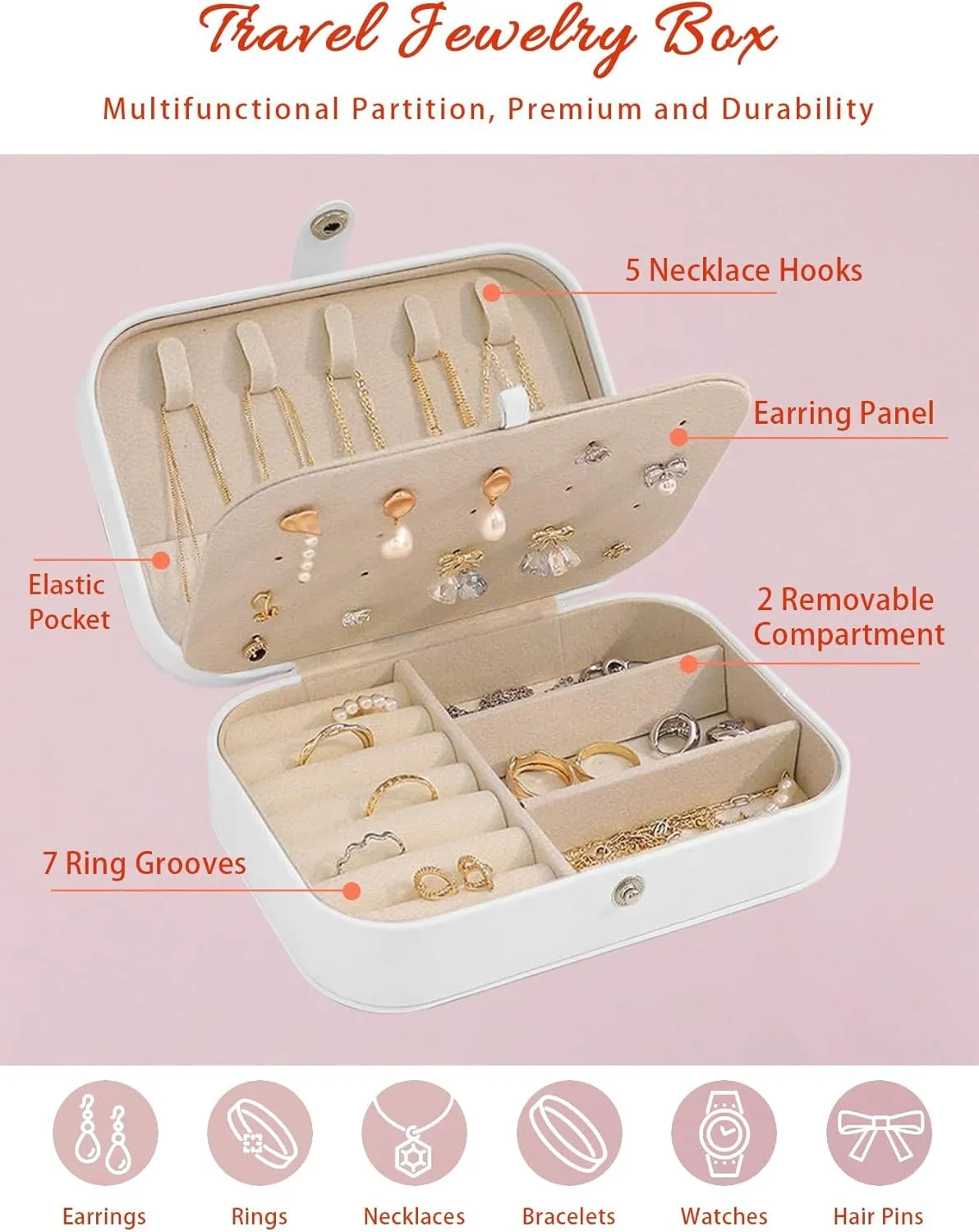 Personalized Jewelry Organizer for Women, PU Leather Custom Jewelry Box with Name for Birthday Bridesmaid Anniversary Girls Gifts, Necklace Earring Ring Storage Gift Case (6.3x4.3x2 Inch)