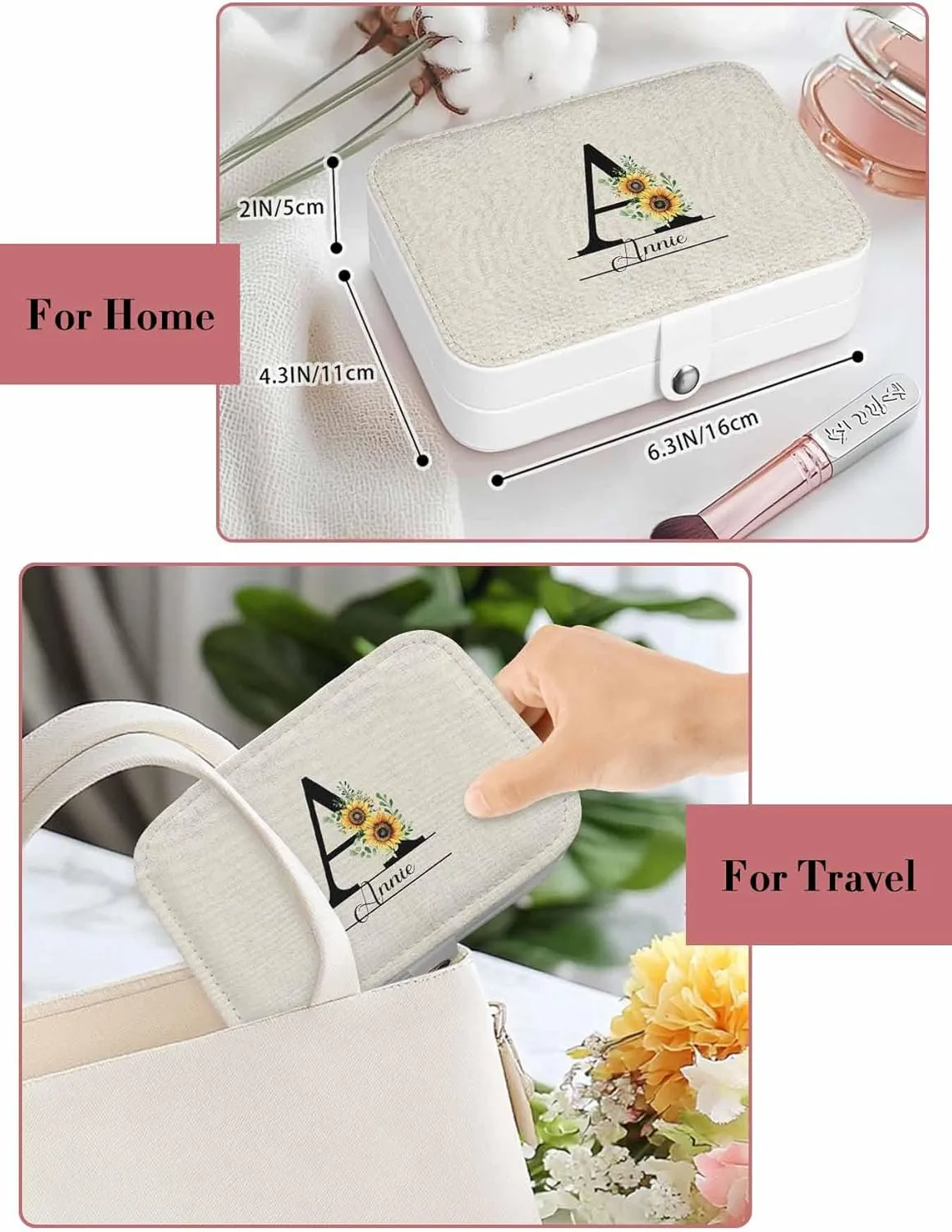 Personalized Jewelry Organizer for Women, PU Leather Custom Jewelry Box with Name for Birthday Bridesmaid Anniversary Girls Gifts, Necklace Earring Ring Storage Gift Case (6.3x4.3x2 Inch)