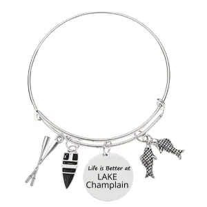 Personalized Life is Better at The Lake Bracelet Custom Engraved Lake Name, Lake Jewelry, Gift for Lake Women and Girls.