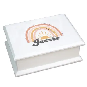 Personalized Lift Top Jewelry Box - Retro Boho Rainbow