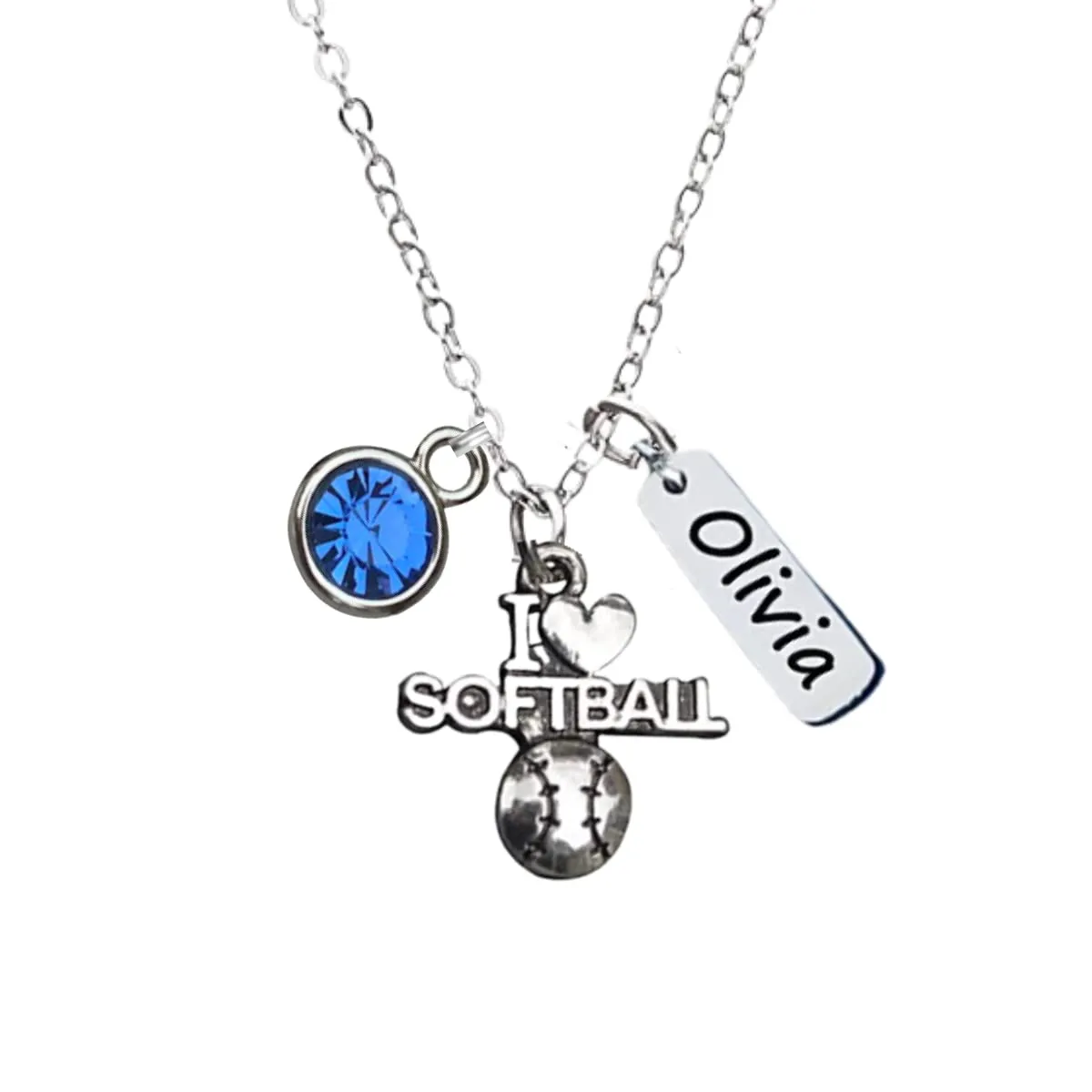 Personalized Love Softball Necklace, Engraved Name Charm, Custom Softball Gift, Softball Pendent Jewelry, Softball Player Gift