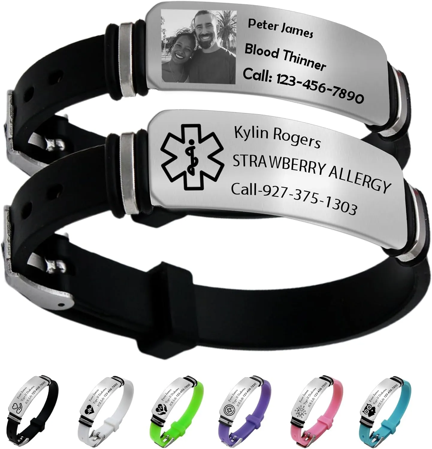 Personalized Medical Alert Bracelet Custom Medical Id Bracelets-Free Engraving Adjustable Silicone Wristband, Diabetes/Epilepsy/Autism Bracelets for Women Men