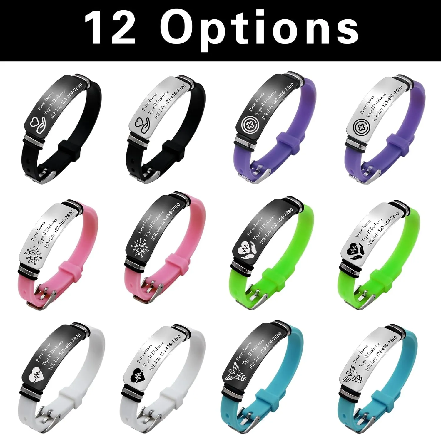 Personalized Medical Alert Bracelet Custom Medical Id Bracelets-Free Engraving Adjustable Silicone Wristband, Diabetes/Epilepsy/Autism Bracelets for Women Men