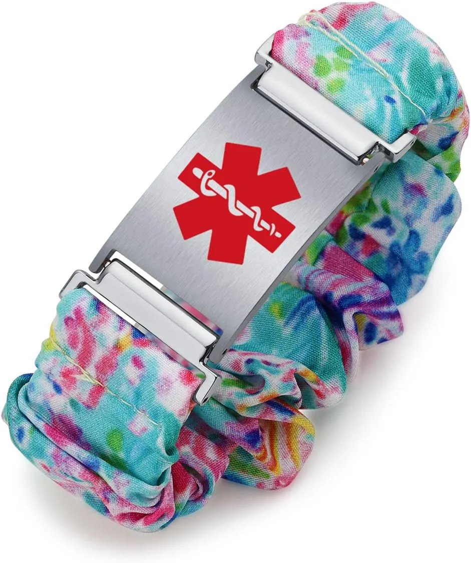 Personalized Medical Alert Bracelets for Women Custom Medical ID Bracelets for Women Elastic Cloth Band Emergency Bracelet with Free Engraving Adjustable 6.0-8.0 Inches