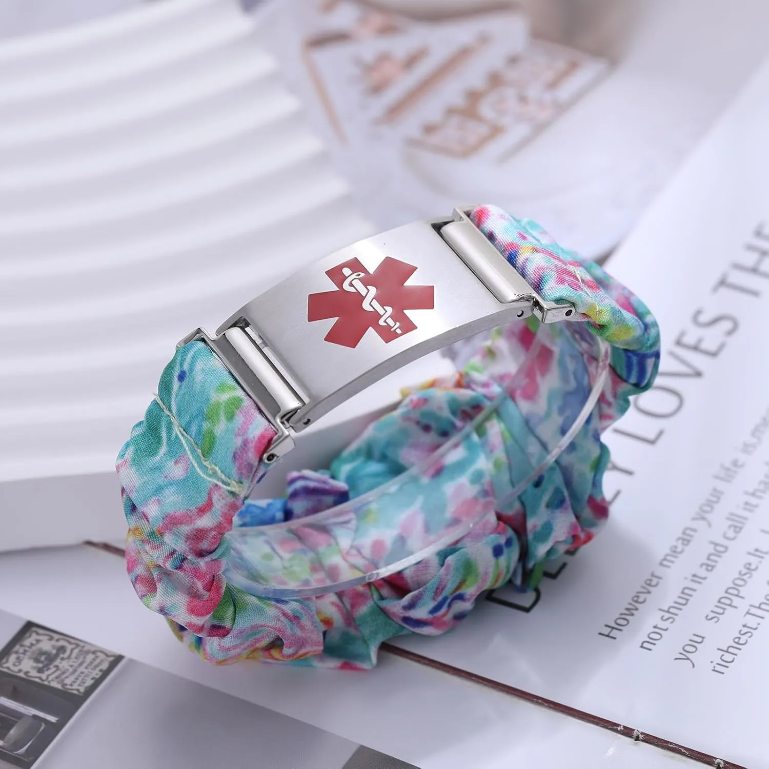 Personalized Medical Alert Bracelets for Women Custom Medical ID Bracelets for Women Elastic Cloth Band Emergency Bracelet with Free Engraving Adjustable 6.0-8.0 Inches