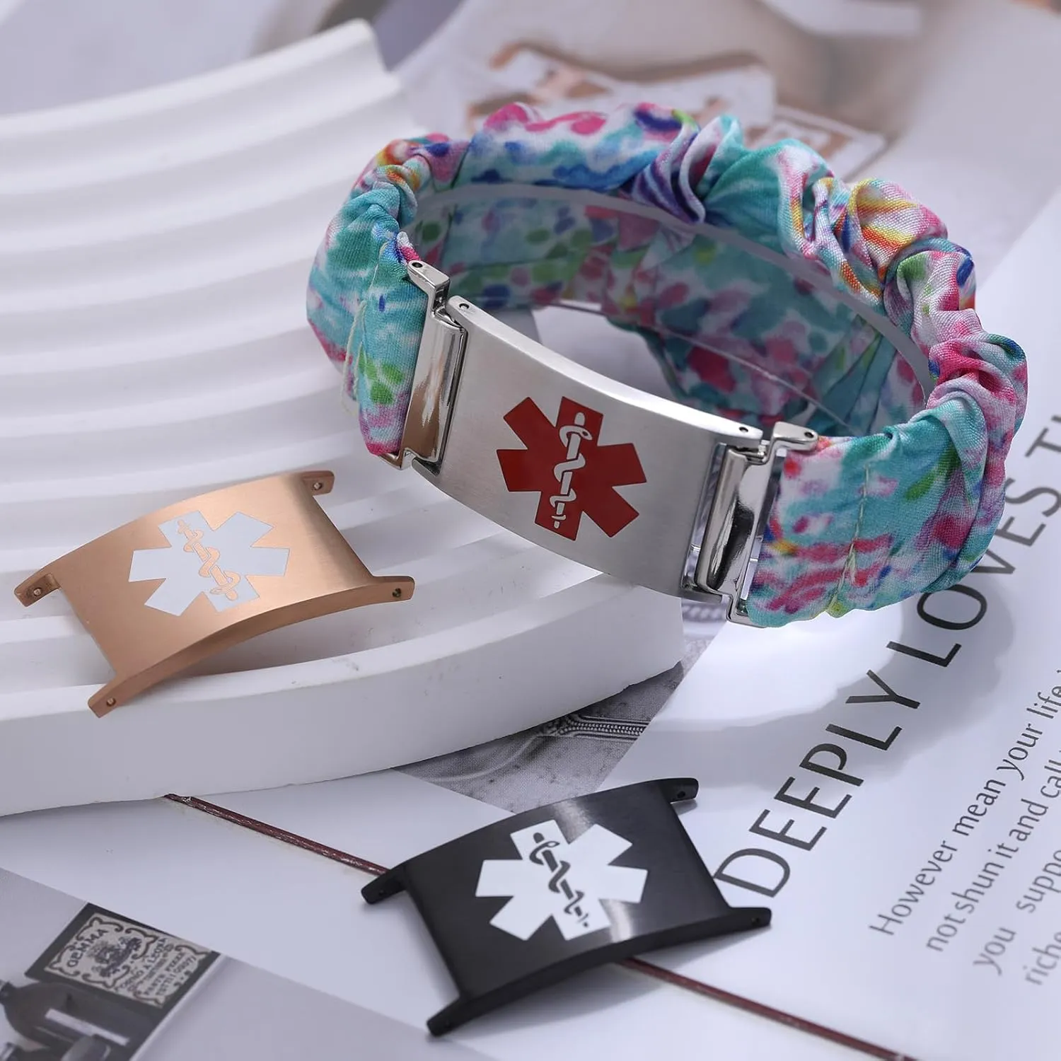 Personalized Medical Alert Bracelets for Women Custom Medical ID Bracelets for Women Elastic Cloth Band Emergency Bracelet with Free Engraving Adjustable 6.0-8.0 Inches