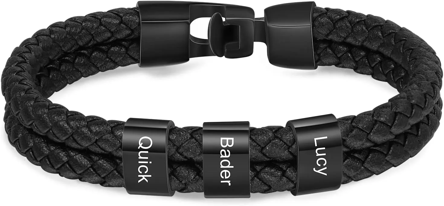 Personalized Men's Bracelet with Engraved 1-8 Names Custom Name Bracelets for Men Customized Jewelry Gifts for Dad Fathers Day