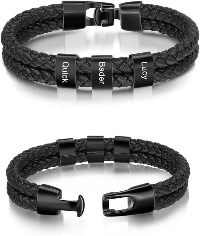 Personalized Men's Bracelet with Engraved 1-8 Names Custom Name Bracelets for Men Customized Jewelry Gifts for Dad Fathers Day