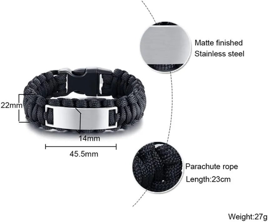 Personalized Mens Logo Bracelet Stainless Steel Personalized Nameplates Inspirational Family Crest Bracelets Name Coat of Arms Logo National Emblem Engraved Paracord Survival Cuff Bracelet