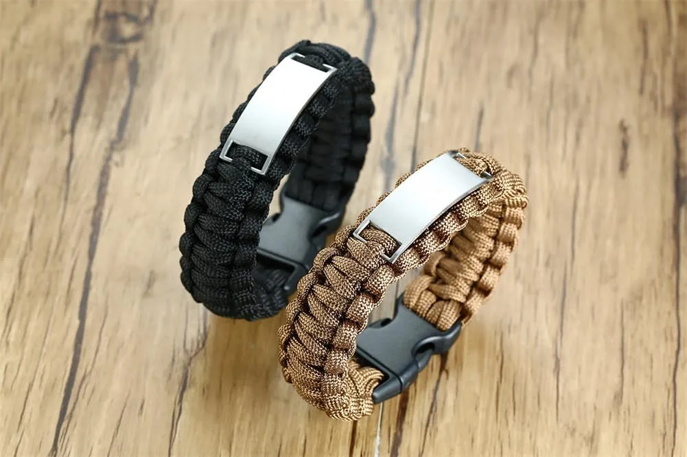 Personalized Mens Logo Bracelet Stainless Steel Personalized Nameplates Inspirational Family Crest Bracelets Name Coat of Arms Logo National Emblem Engraved Paracord Survival Cuff Bracelet