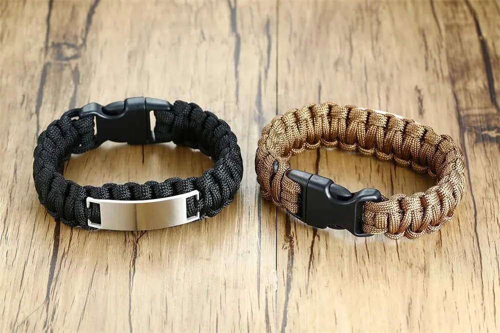 Personalized Mens Logo Bracelet Stainless Steel Personalized Nameplates Inspirational Family Crest Bracelets Name Coat of Arms Logo National Emblem Engraved Paracord Survival Cuff Bracelet