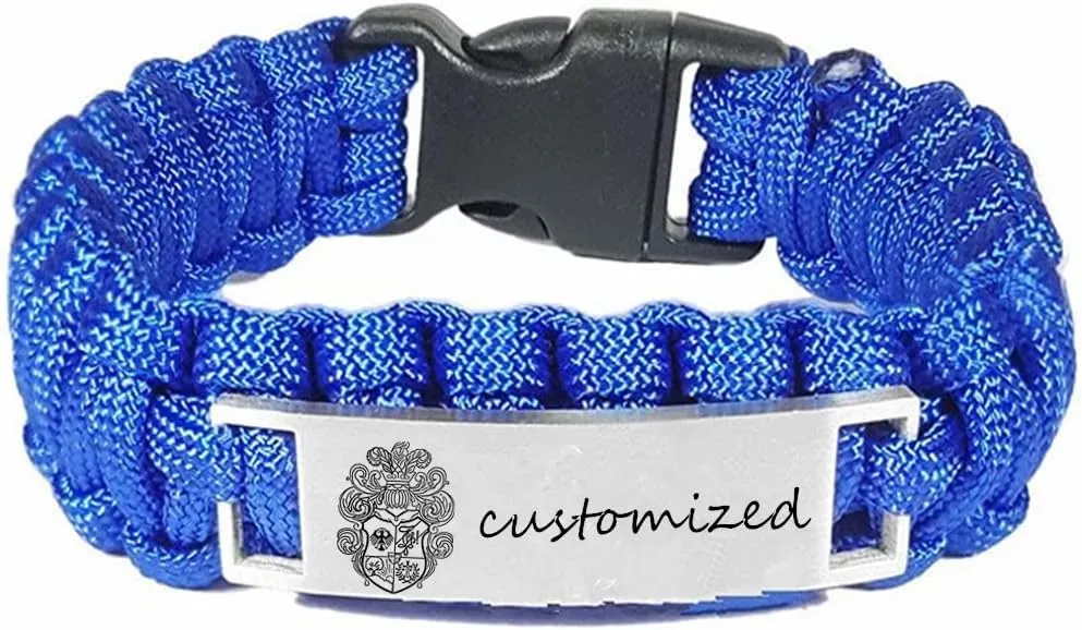 Personalized Mens Logo Bracelet Stainless Steel Personalized Nameplates Inspirational Family Crest Bracelets Name Coat of Arms Logo National Emblem Engraved Paracord Survival Cuff Bracelet