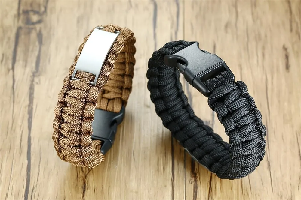 Personalized Mens Logo Bracelet Stainless Steel Personalized Nameplates Inspirational Family Crest Bracelets Name Coat of Arms Logo National Emblem Engraved Paracord Survival Cuff Bracelet