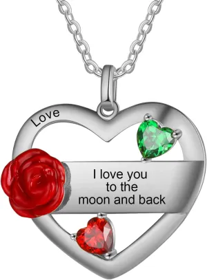 Personalized Mothers Heart Name Necklace with 2 Birthstone Sterling Silver Custom Pendant Necklaces for Women Personalized Gifts for Mom for Mother's Day