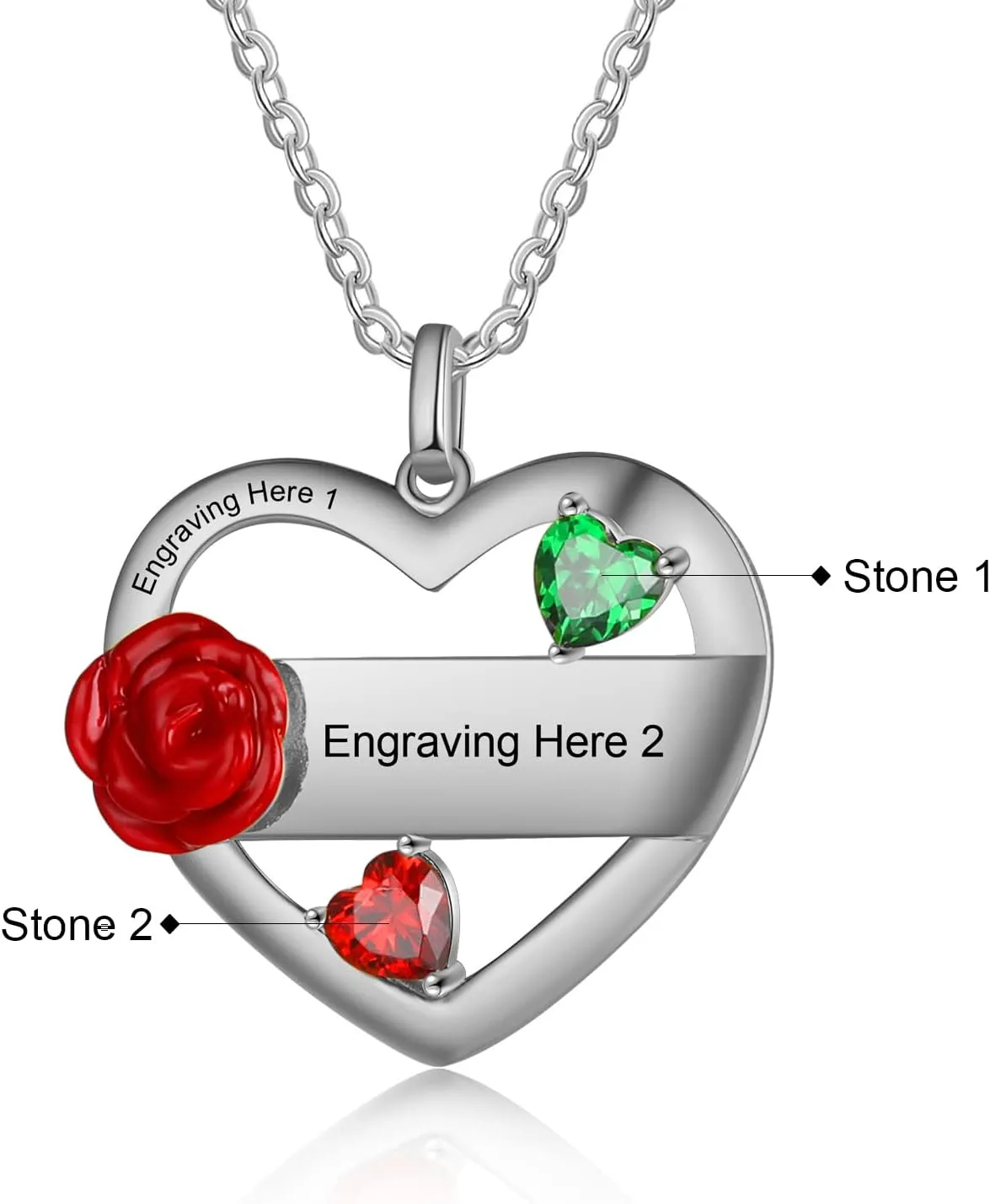 Personalized Mothers Heart Name Necklace with 2 Birthstone Sterling Silver Custom Pendant Necklaces for Women Personalized Gifts for Mom for Mother's Day