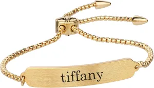 Personalized Name Bar Bracelet for Women Custom ID Engraved Date Quote Coordinates Gold Silver Plated Bracelets with Adjustable Chain Best Friend Bridesmaid Gift