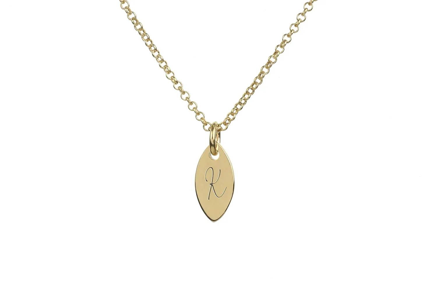 Personalized Name Necklace - Marquise Pendant - Custom Engraved 14k Solid Gold