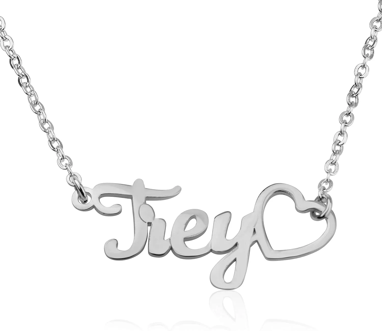 Personalized Name Necklace with Heart Custom Pendant Customize Nameplate Valentines Day Gift