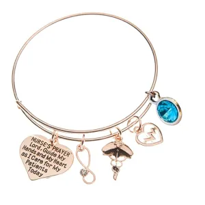 Personalized Nurse Prayer Charm Bangle Bracelet, Customized Nursing Jewelry, Nurse Appreciation Gift for Women