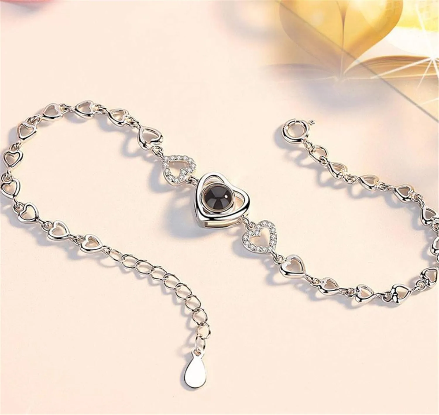 Personalized Picture Bracelet for Women Custom Round Bracelets with Photos Adjustable Bracelet Jewelry 925 Sterling Silver Diamond Memorial Jewelry Gifts For Women