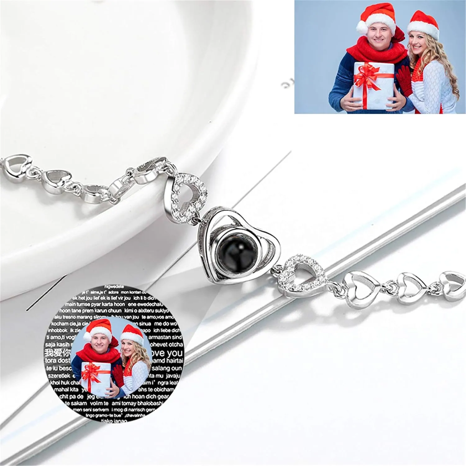 Personalized Picture Bracelet for Women Custom Round Bracelets with Photos Adjustable Bracelet Jewelry 925 Sterling Silver Diamond Memorial Jewelry Gifts For Women