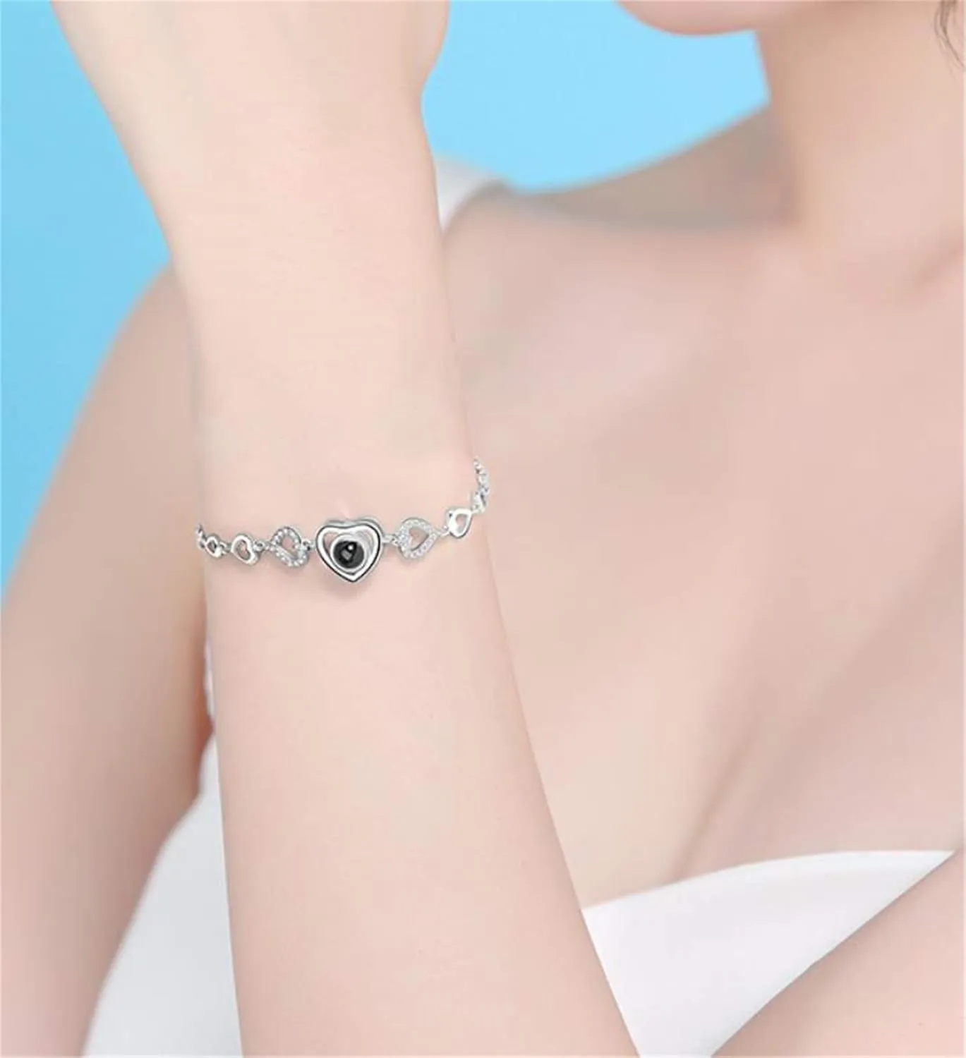 Personalized Picture Bracelet for Women Custom Round Bracelets with Photos Adjustable Bracelet Jewelry 925 Sterling Silver Diamond Memorial Jewelry Gifts For Women