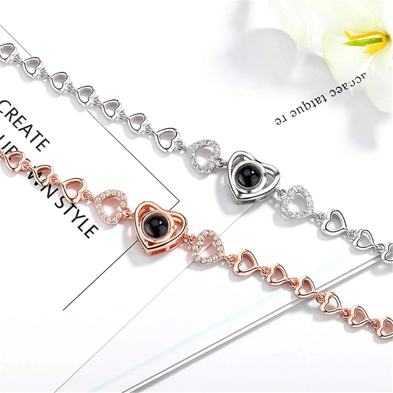 Personalized Picture Bracelet for Women Custom Round Bracelets with Photos Adjustable Bracelet Jewelry 925 Sterling Silver Diamond Memorial Jewelry Gifts For Women