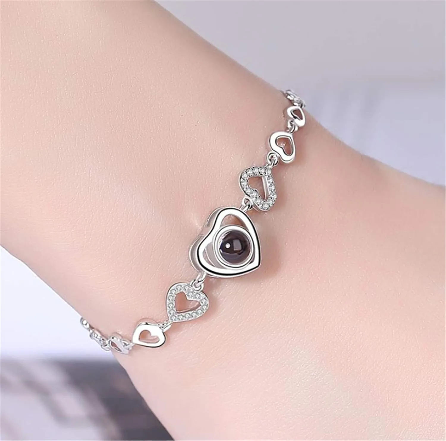 Personalized Picture Bracelet for Women Custom Round Bracelets with Photos Adjustable Bracelet Jewelry 925 Sterling Silver Diamond Memorial Jewelry Gifts For Women