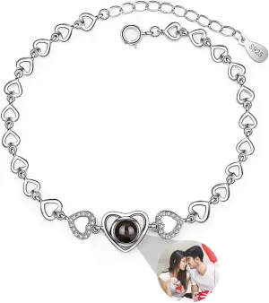 Personalized Picture Bracelet for Women Custom Round Bracelets with Photos Adjustable Bracelet Jewelry 925 Sterling Silver Diamond Memorial Jewelry Gifts For Women